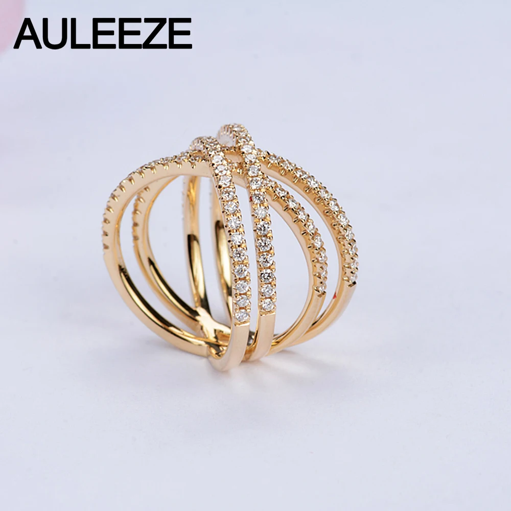 AULEEZE 18K розовое золото роскошный искусственный бриллиант кольцо четыре ряда проложить Установка 0,70 cttw Moissanite женское вечернее кольцо