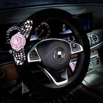 

Winter plush steering wheel cover stitching flower pearl set with cute cartoon car interior supplies CD50 Q03