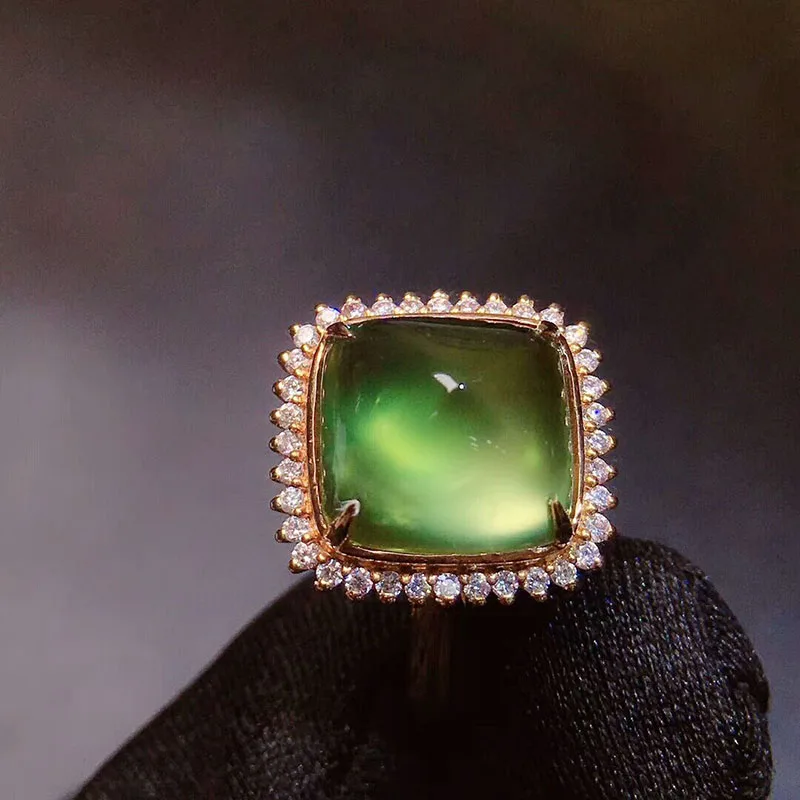 18K золото и 6ct Натуральный пренит бриллианты кольцо с сертификатом