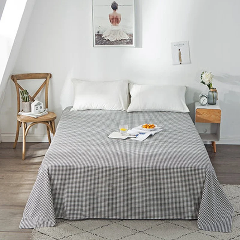 1pc Cotton Printing Plaid Bedding Cover Cheap Full King Size Single Double Bed Comfortable Fitted Sheet - Цвет: 18