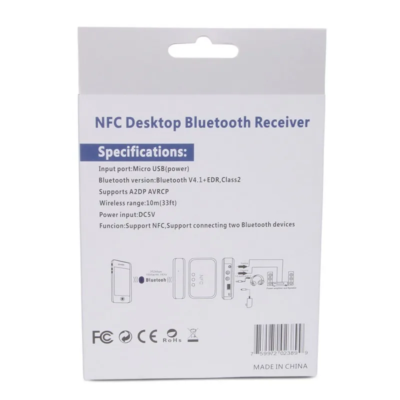 Bluetooth-адаптер с поддержкой NFC Беспроводной HD аудио музыкальный стерео приемник передатчик Черный Белый