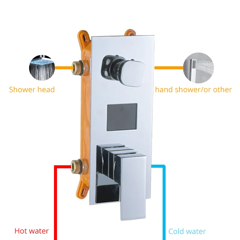 Chrome Polish 2 Ways/3 Ways Valve Mixer Bathroom Shower Faucet Accessory Concealed LED Digital Display Shower Panel Mixer Valve