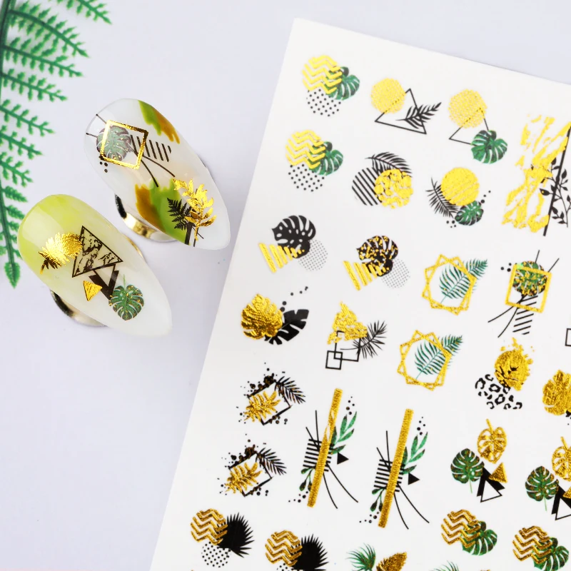 1 лист осенние листья наклейки для ногтей дизайна Осенние воды желтое золото