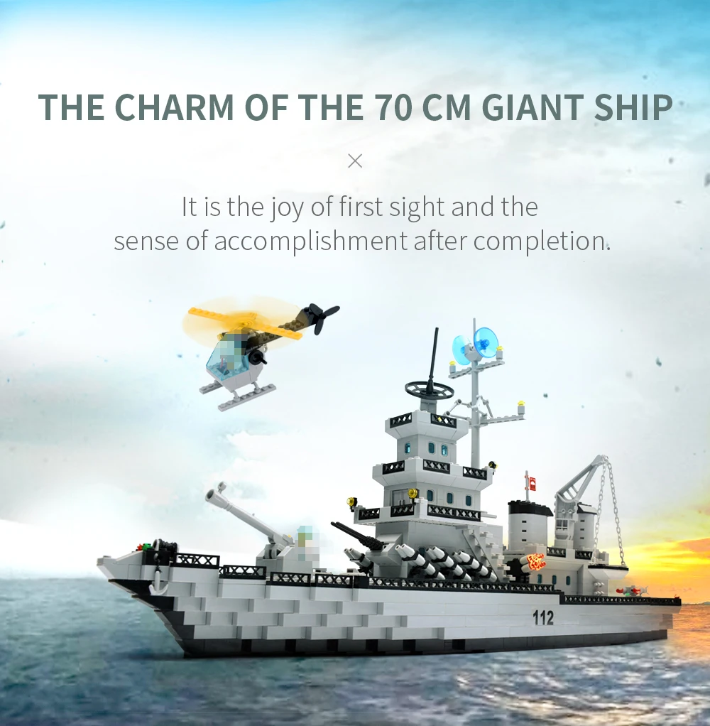 1000pcs ww2 warship building blocks toys model legoINGlys warship battleship