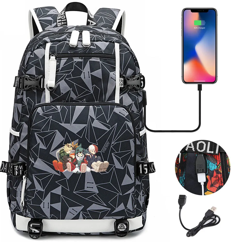 

Hot Sale Travel Bag Anime My Hero Academia USB Charing Backpack Popular Pattern Schoolbag Boys Girls Backpack for Teens Men