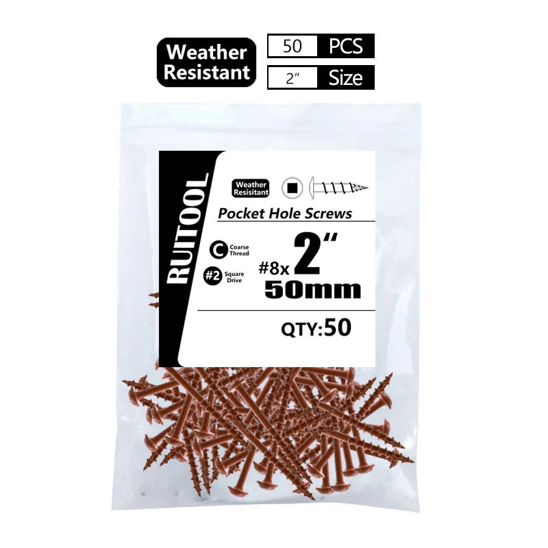 50pcs-50mm 50 шт/100 шт карманные винты для отверстий 25-63 мм грубая резьба саморез#2 квадратный приводной винт для карманного отверстия джиг системы - Цвет: 50pcs-50mm