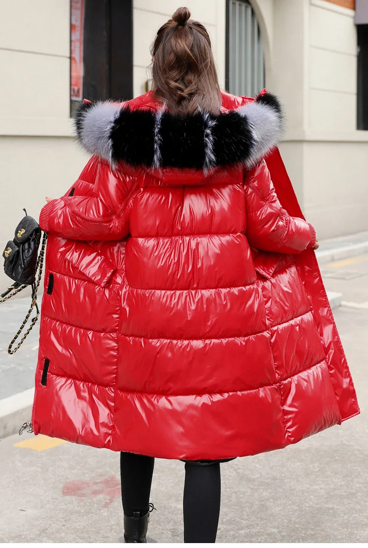 Черная, красная повседневная куртка, женские парки с капюшоном, с длинным рукавом, теплые, толстые, большие размеры, хлопковые пальто, Женское зимнее пальто, модная новинка