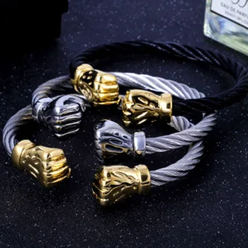 

Stainless Steel Wire Rope Men's Black and Gold Bracelet Gold Cuff Open Bracelet Fist Bracelet Cuff Bracelet Accessories 2020