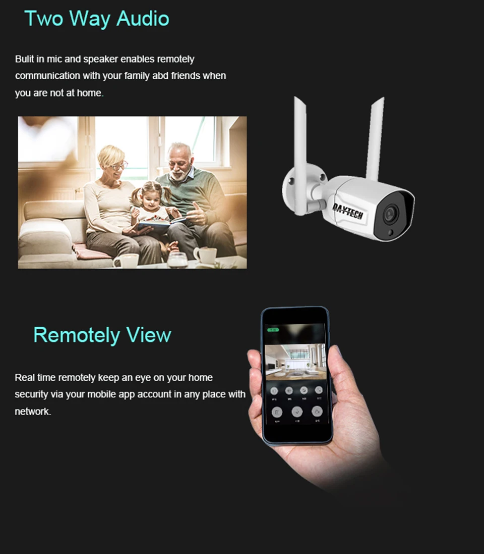 DAYTECH 1080P IP wifi камера CCTV; аудио домашняя камера видеонаблюдения наружная/Внутренняя камера 2MP Водонепроницаемая IP65 двухстороннее аудио
