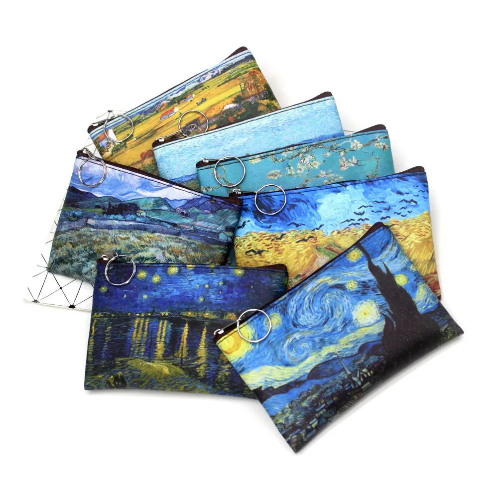 Classic Print Women Coin Purse Famous Painting Change Lady Holding Square Small Wallet Vintage Student Mini Bag | Багаж и сумки