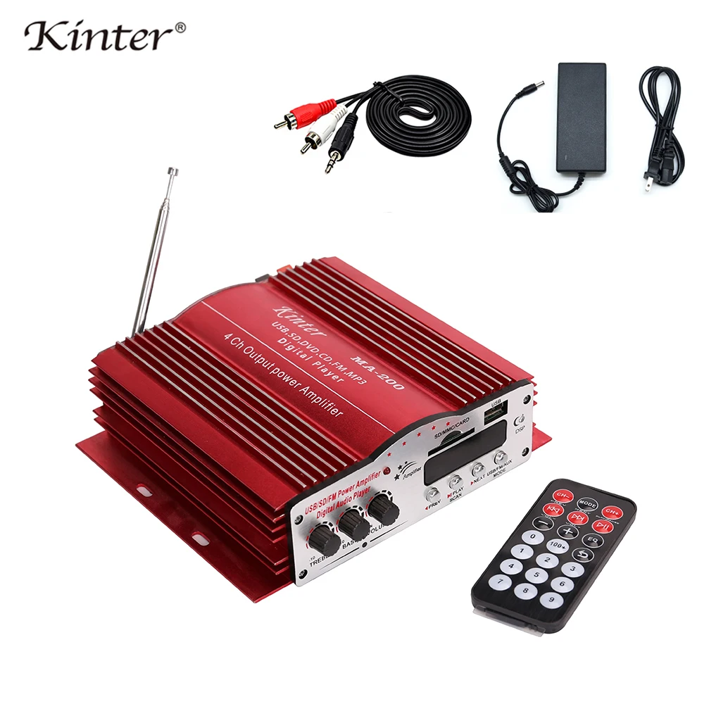 Kinter MA 200 аудио усилитель 4 0 канала DC12V 30 Вт предложение USB SD FM MP3 вход питания 5A