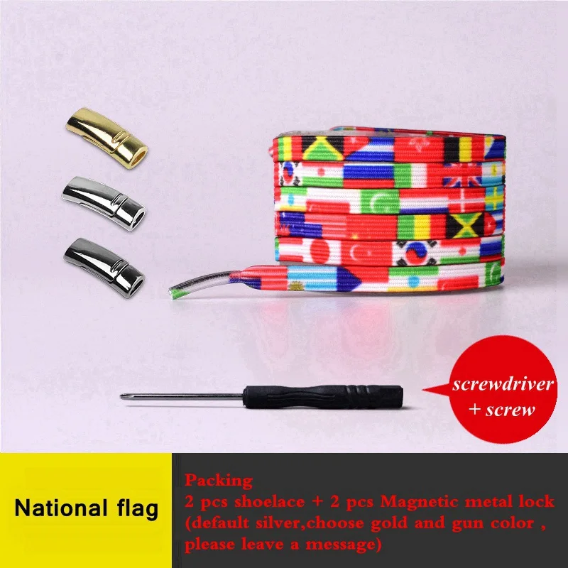 National flag Эластичные шнурки, магнитная металлическая пряжка, 1 секундная быстрая шнуровка, унисекс, без галстука, шнурки, подходят для всех видов обуви, шнурки для отдыха - Цвет: National flag