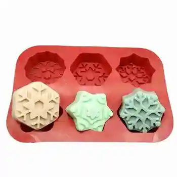 

6 Cavities Xmas Christmas Snowflake Silicone Cake Baking Pan Mousse Cake Mold Muffin Cups Chocolate Mold Candle Soap DIY Mould