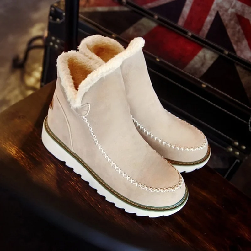 Women's Design New Fashion Autumn and Winter Flat Heel Style Fur Warm Snow Boots Frosted Shoes Large 35-42 NEW