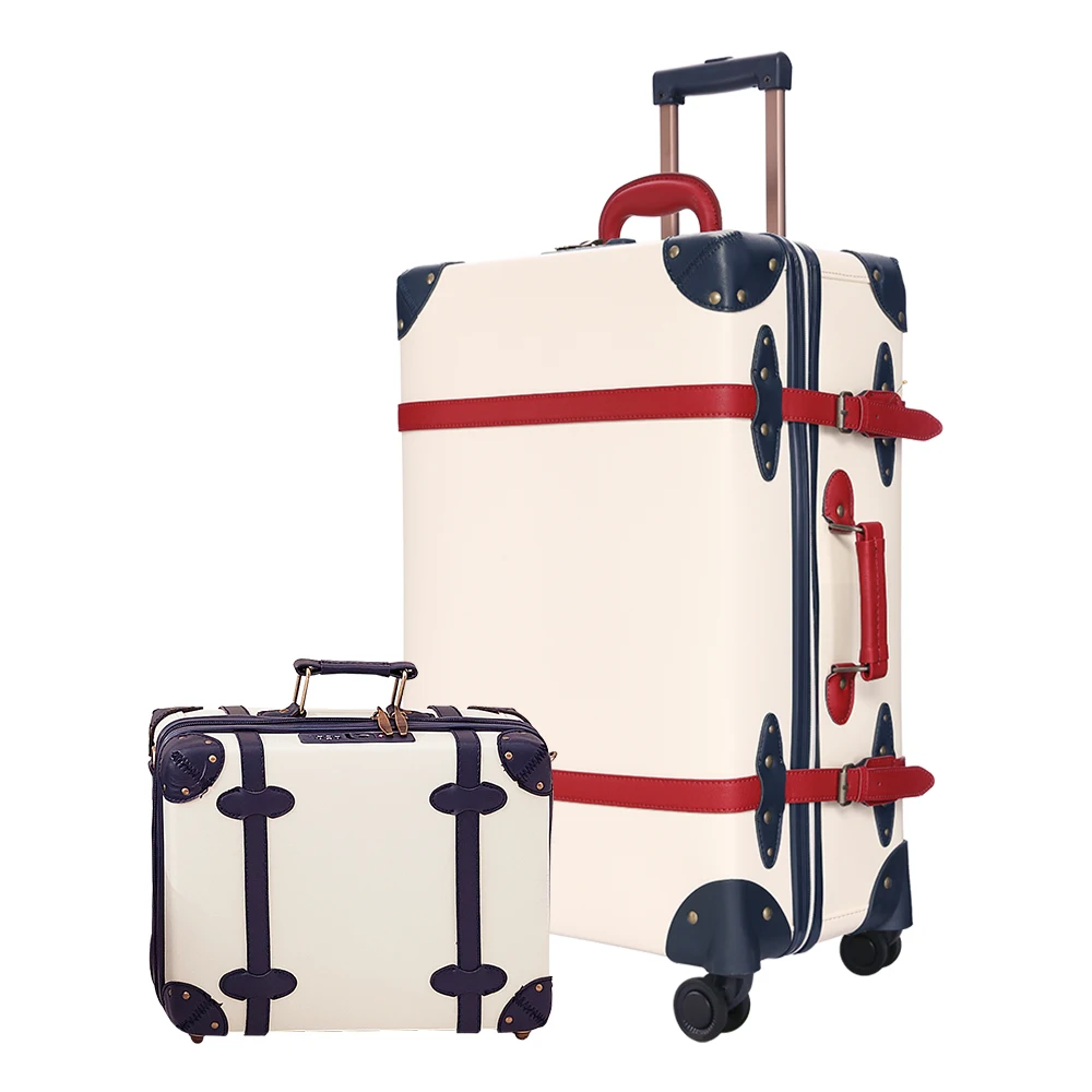 Винтажные багажные наборы для переноски чемодана кожаный TSA багажный замок набор из 2 предметов Ретро стиль для женщин багаж с колесами