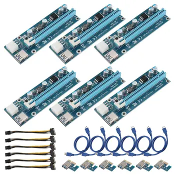 

6Pack 6PIN Power Supply Interface PCI-E Extender 1X To 16X Extension Cable Extender Riser Card Adapter 6 Pin Power Cable Set