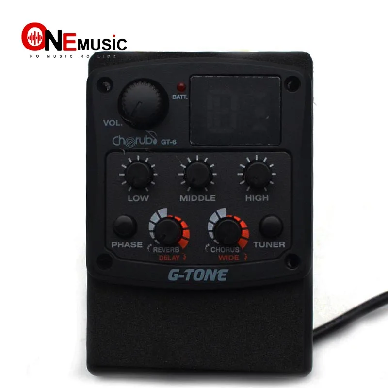 ammoon Cherub G-Tone Acoustic Guitar Preamp Piezo Pickup 3-Band EQ Equalizer LCD Tuner with Reverb//Delay//Chorus//Wide Effects GT-6