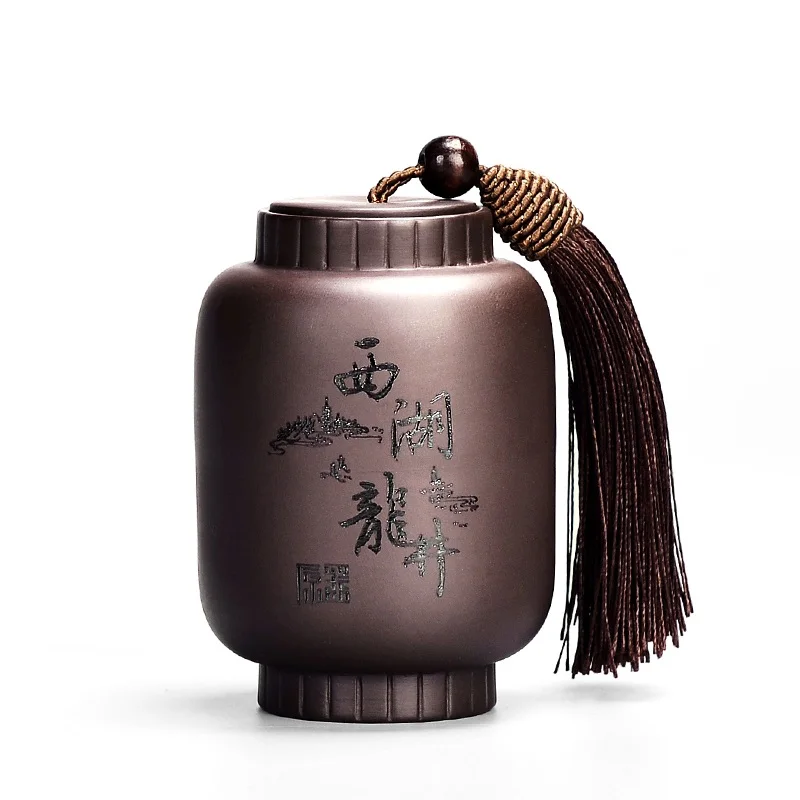 xihulongjing Традиционный китайский чай банка контейнер для еды с кисточками украшения кофе, чай, сахар набор небольшой специй коробка для хранения для кухни может - Цвет: xihulongjing