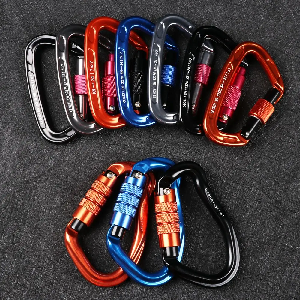 Climbing Carabiner 12/23/24/25KN Professional D Shape Safety Aluminum Key Hooks Security Master Lock Outdoor Hiking Tool