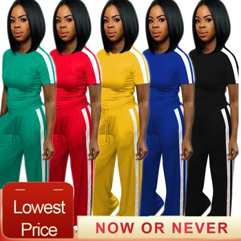 

Side Striped Tracksuits Women Two Piece Set Spring Street t-shirt Tops and pants Set Casual summer 2pcs Outfits roupas feminina