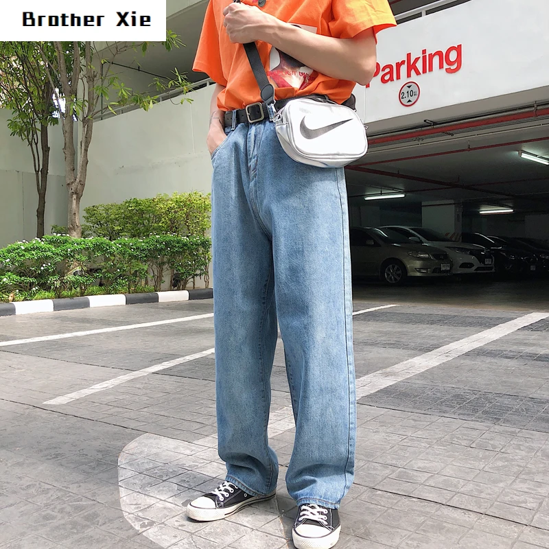

2020 Spring Trousers Couple Solid Color Jeans men High Waist Neutral Japanese Original Loose large size Pants Blue Black S-XL