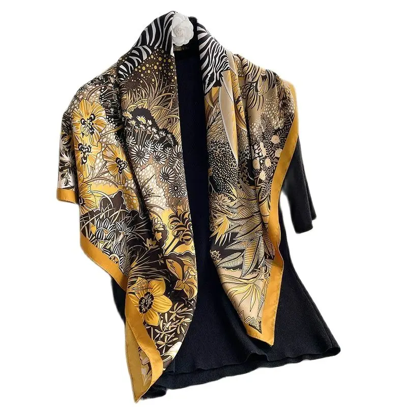 Women Scarf Silk Feeling Hair Scarves Square Brand Office Printing Scarves Square Shawl Twill Handkerchief Muslim Headscarves