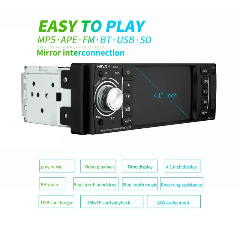 4," цифровой дисплей Bluetooth MP5 плеер USB TF AUX FM Радио MP3 MP4 аудио Музыка Видео плеер для автомобиля аксессуары