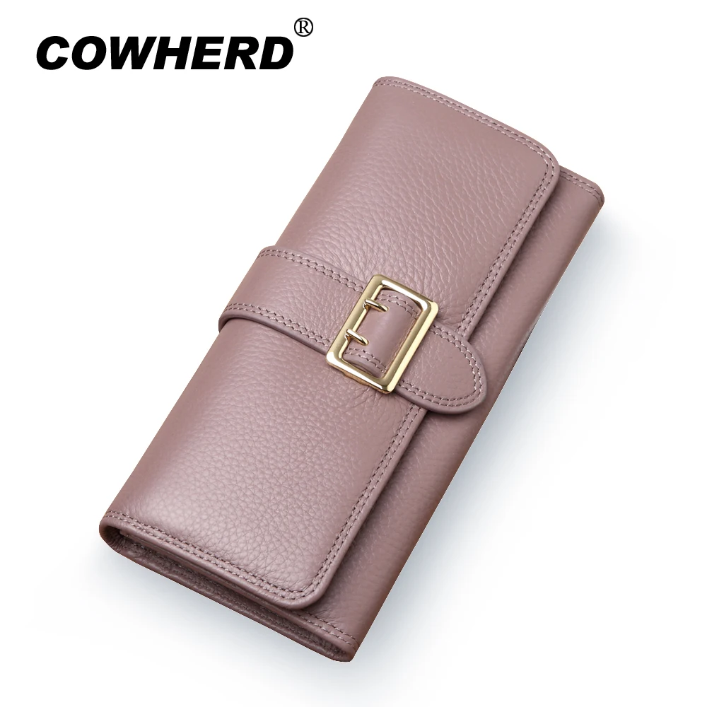 Женский Длинный кошелек двойного сложения из натуральной воловьей кожи