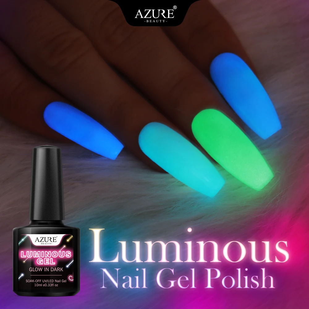 Azure beauty, светящийся Гель-лак для ногтей, флуоресцентный эффект, 8 цветов на выбор, светится в темноте
