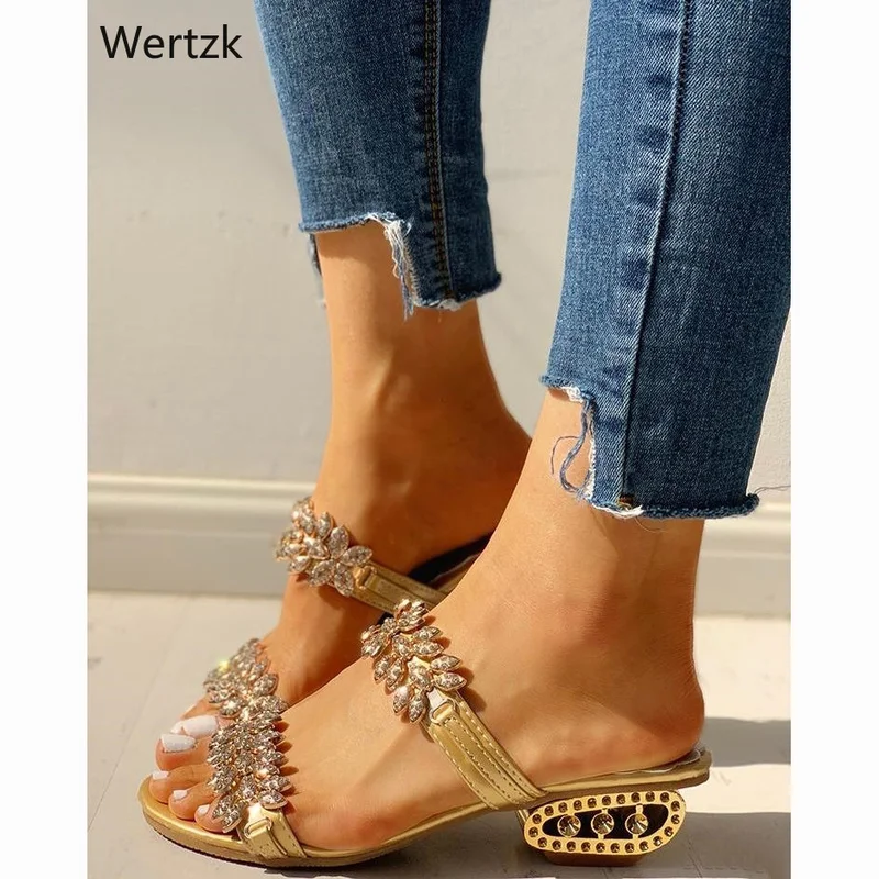 2020 шлепанцы на танкетке женские сандалии со стразами летние больших размеров