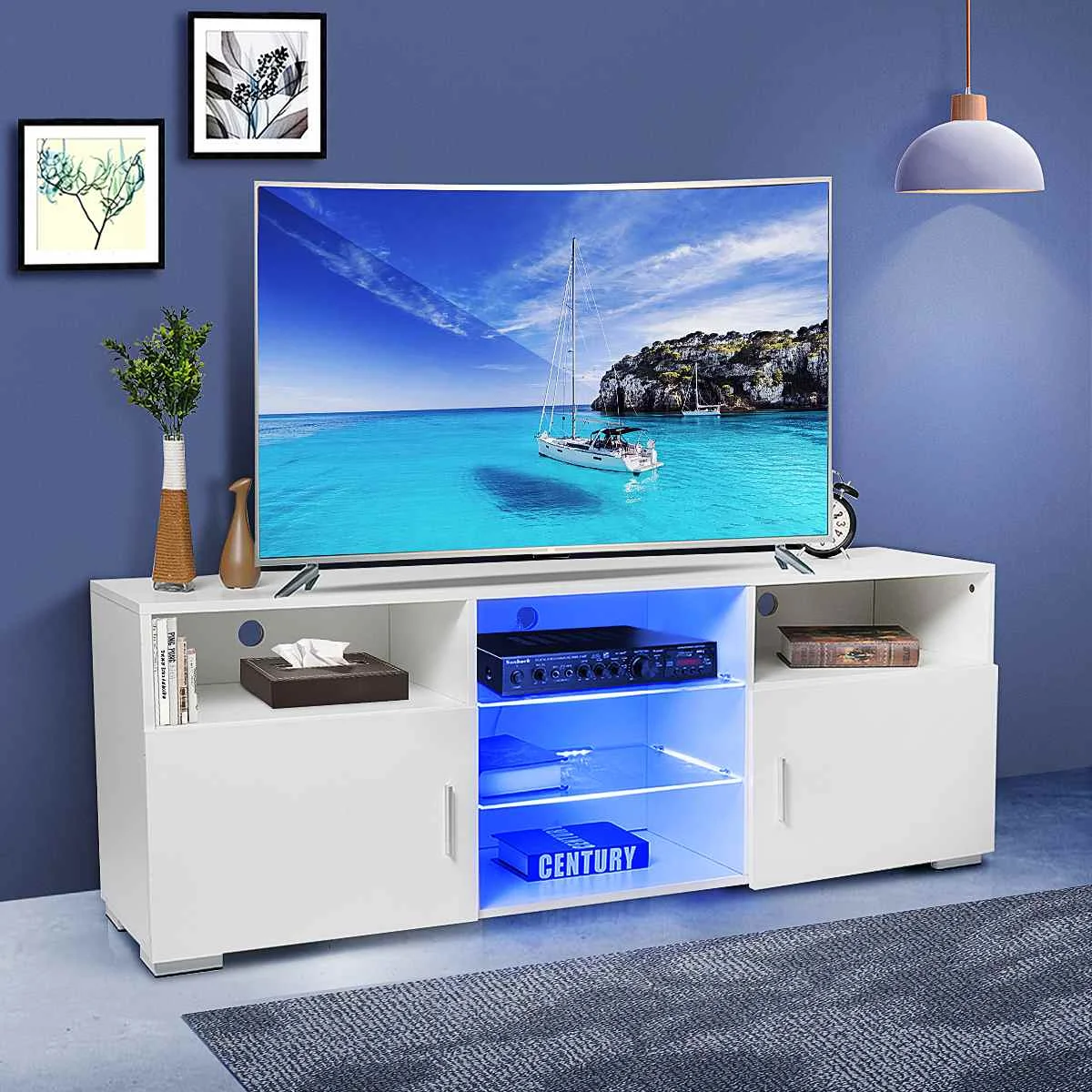 57 zoll 6 Grids LED TV Schrank Hause Eingerichtet Tv-ständer Schrank Wohnzimmer Möbel Hohe Kapazität TV Tische UNS verschiffen