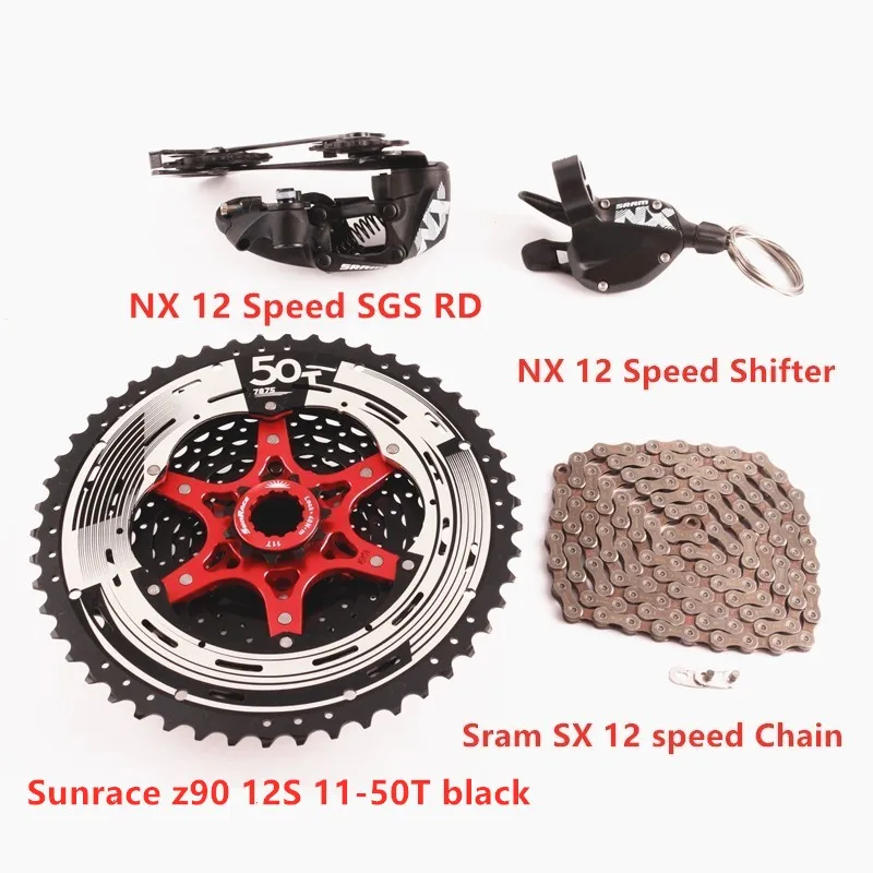 SRAM NX SX 12S комплект для велосипеда MTB велосипед рычаг переключения SGS задний переключатель SX цепь sunracing CSMZ90 11-50T кассета - Цвет: Z90 black