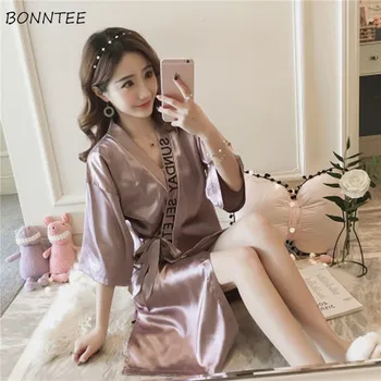 

Robes Women Summer Sexy Thin Silk Letter Printed Sleepwear Womens Elegant Slip Breathable Simple Korean Style Leisure Fashion