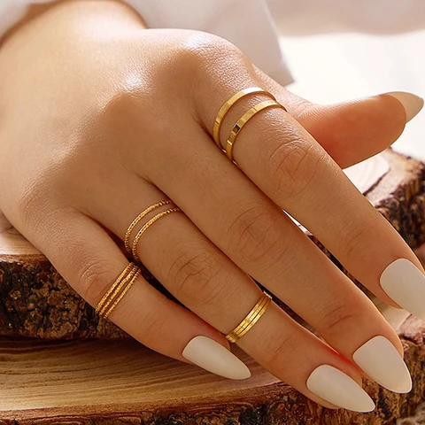 Gold Irregular Knot Rings Set For Women Girls Fashion Wide Female Finger Opening Rings Gift 2021 Jewelry Party