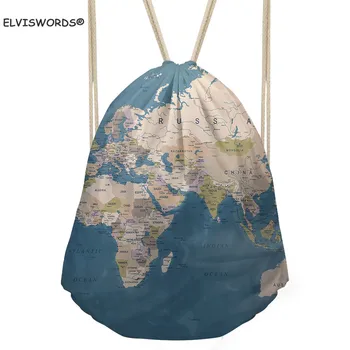 

ELVISWORDS Map Print Gym Sack Sport Drawstring Backpack Travel Shoulder Bag Shopping Casual Tote Bag SChoolbag for Kids Girls