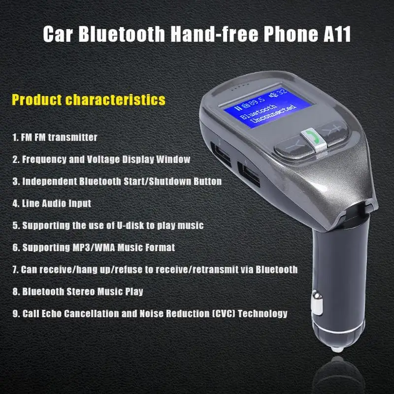 A11 автомобильный комплект громкой связи Bluetooth 4,2 fm-передатчик высокой четкости ЖК-дисплей экран MP3 музыкальный плеер двойной USB зарядное устройство