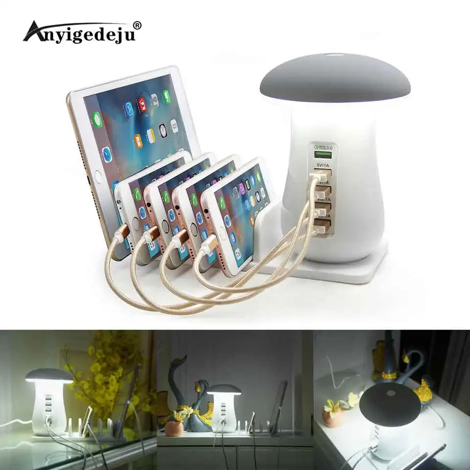 Slovenien forbundet Slime Mushroom Night Light Button Mode/touch Mode 3.0 Usb Charger Hub 5 Port  Adapter Phone Charging Led Mushroom Desk Light - Desk Lamps - AliExpress