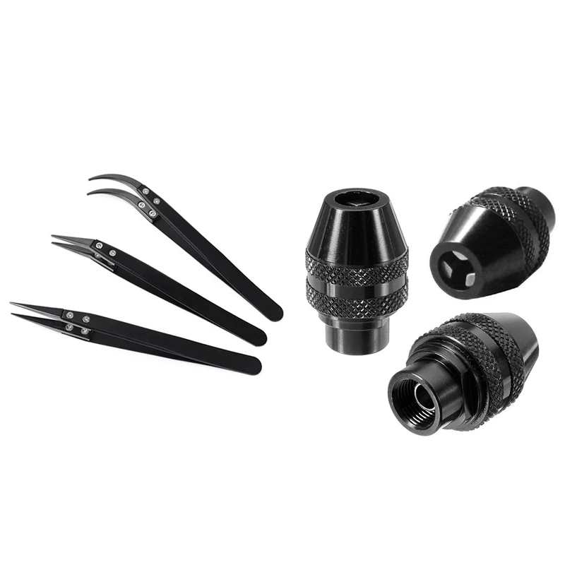 

3Pcs Black Ceramic Tweezers Insulation Pliers Stainless Steel Tweezers & 3Pcs Quick Change Keyless Chuck Universal Chuck Replace