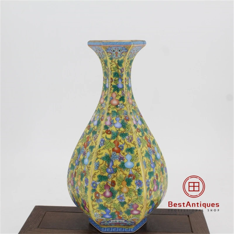 

Qing Yongzheng Year Imperial Style Enamel Color Gourd Patter Flower Vase Antique Vase Decoration Porcelain Collection Home Decor