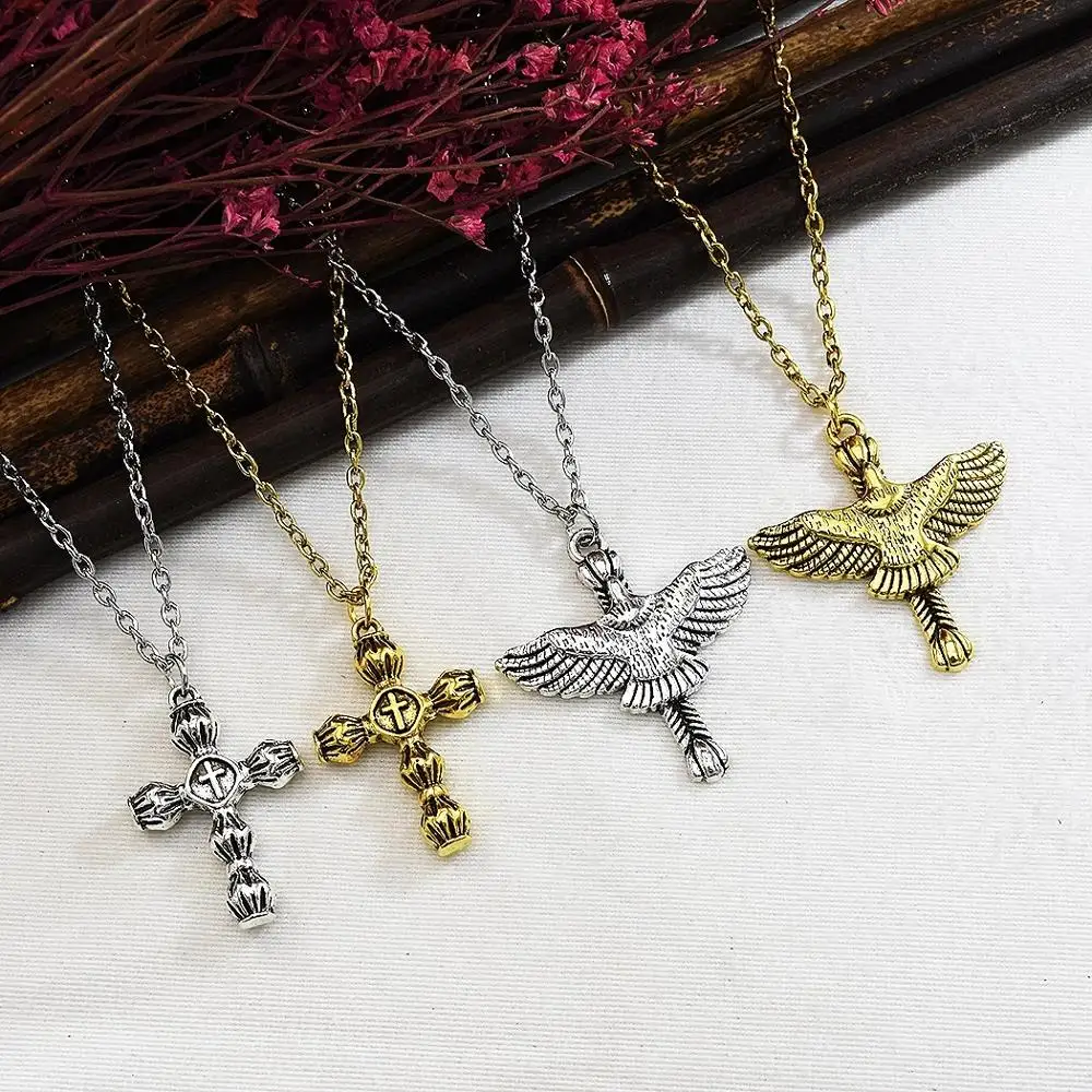 Vintage punk student Color scissors comb Eagle cross hair dryer necklace men's clavicle chain wild South Korea Jewelry gift