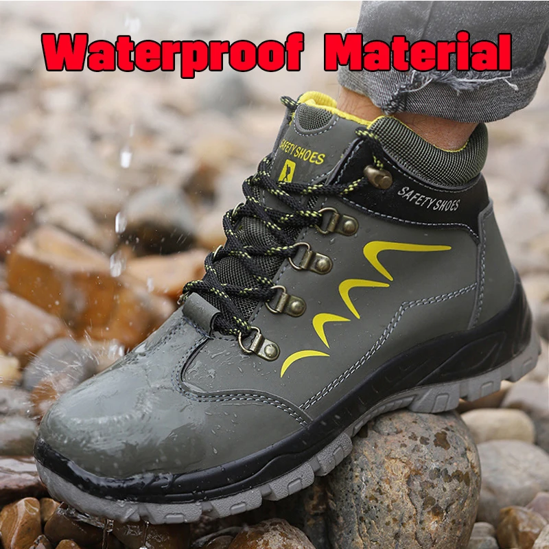 Zapatos de seguridad impermeables para hombre, botas de trabajo de cuero  para oficial de construcción, punta de acero a prueba de balas, antigolpes,  cómodas|Botas de seguridad y de trabajo| - AliExpress