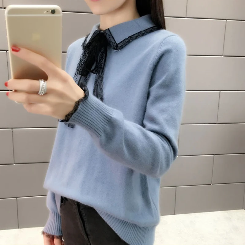 Lucyever Fashion Knitted Sweater Women Long Sleeve Turn-down Collar Sweaters Ladies 2019 Winter Woman Sweater Knitting Pullovers