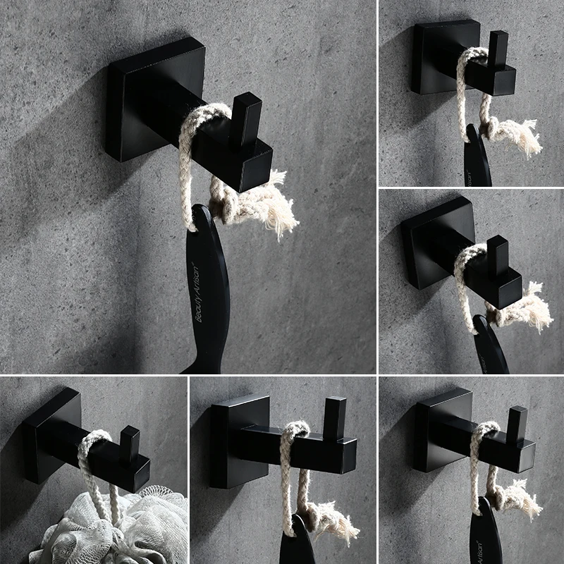Матовая Черная Нержавеющая Сталь квадратный крючок для халата настенное крепление крючок для полотенец Ванная комната вешалка для полотенец рулон туалетной бумаги дверная вешалка