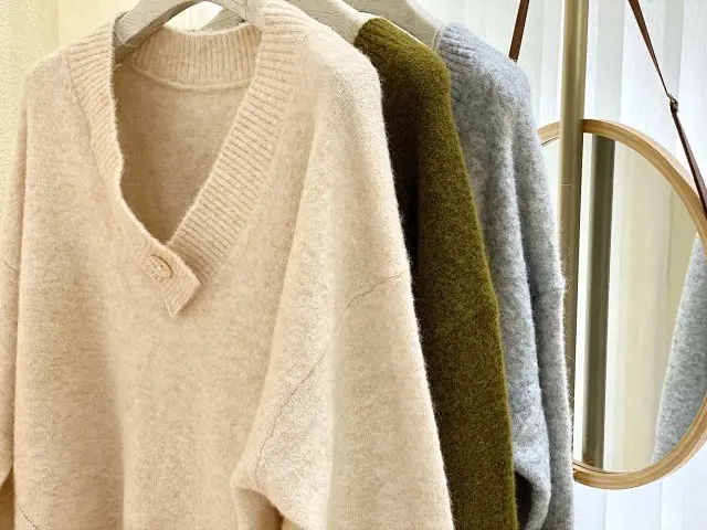 Green/Apricot/Gray Winter Newest Mohair Knitted V Neck Jumper Top- Newest Knitted Sweater Pullover Top