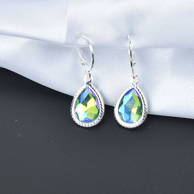 Geometric Crystal Water Drop Earrings For Women Silver Color Red Blue Jewelry Bridal Gift Boucle D'Oreille Femme