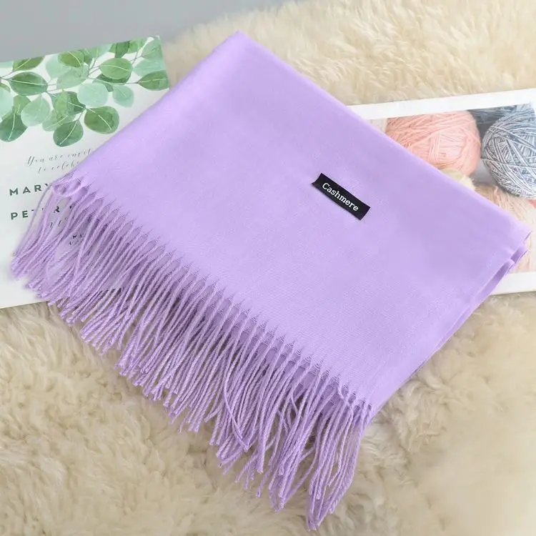 Light purple Scarf Кашемировый женский шарф новая теплая шаль Foulard Femme пашмины платок Шерстяной палантин голова шеи длинные зимние шарфы для женщин - Цвет: Light purple Scarf