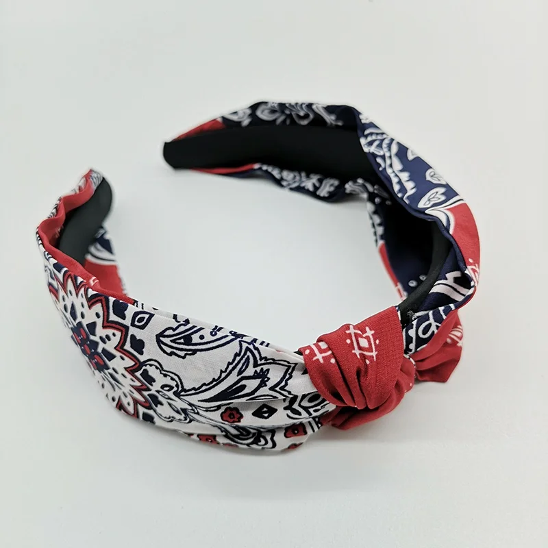 red white flower 20pcs/lot zebra print animal print knot headband pink leopard fashion girls new year gift hairband bows for women accessories - Цвет: red white flower