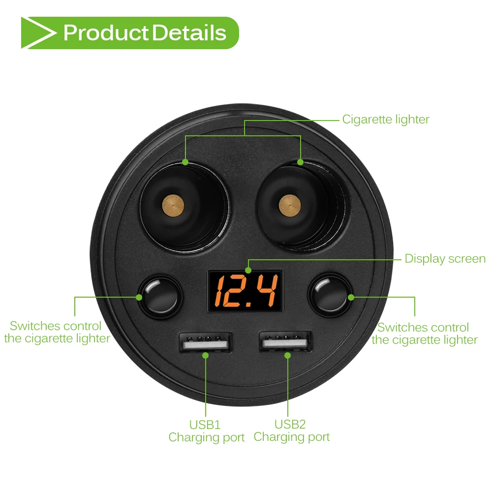 Автомобильное зарядное устройство USB 3 1 а с двумя чашками дисплей напряжения ток