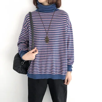 

Soft Comfortable Turtleneck Pullover Sweaters Women Winter Sweater Long Sleeve Stripe Jumper Women Knitwear High Neck Sweater