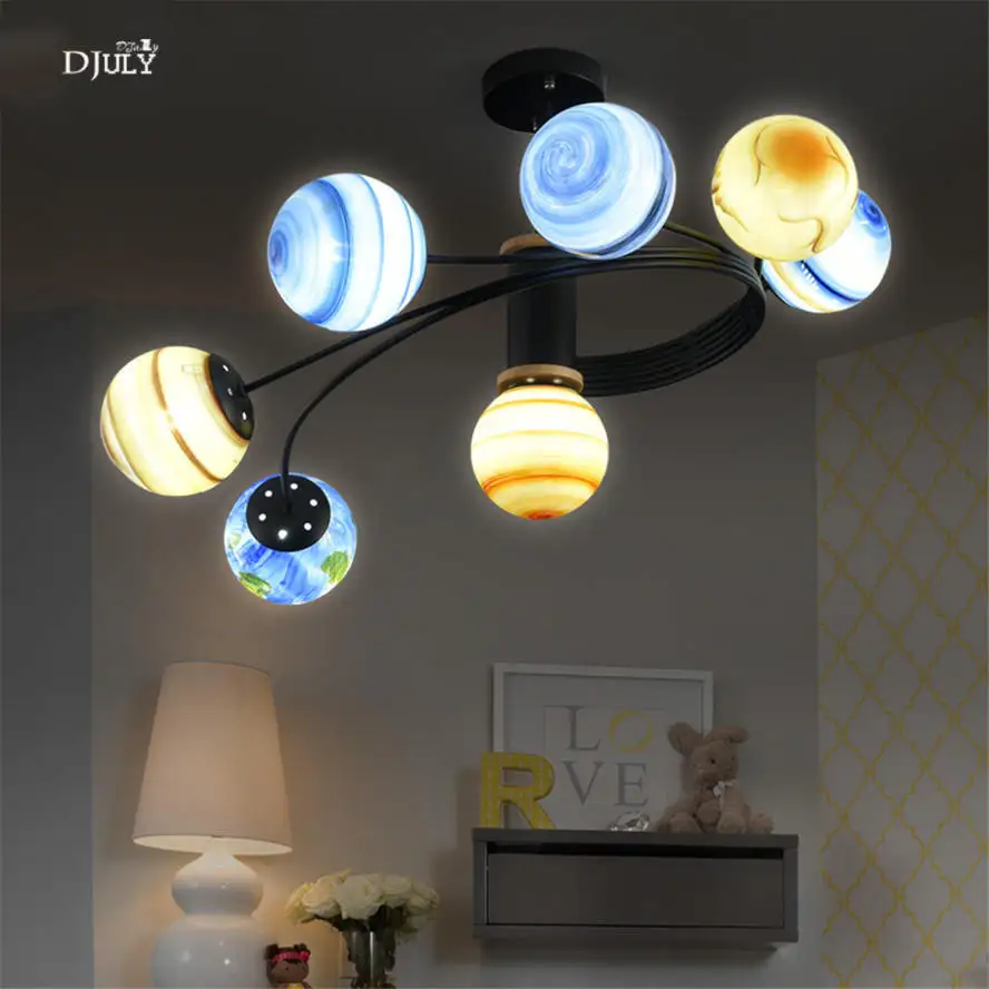 sistema solar de vidrio nordico lampara de iluminacion de techo para ninos dormitorio estudio comedor home deco luminaria led para ninos
